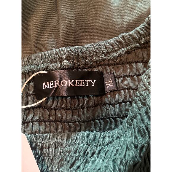 NWT Merokeety Dark Green Smocked Dress Tiered Flutter Sleeves Size XL - Picture 5 of 6